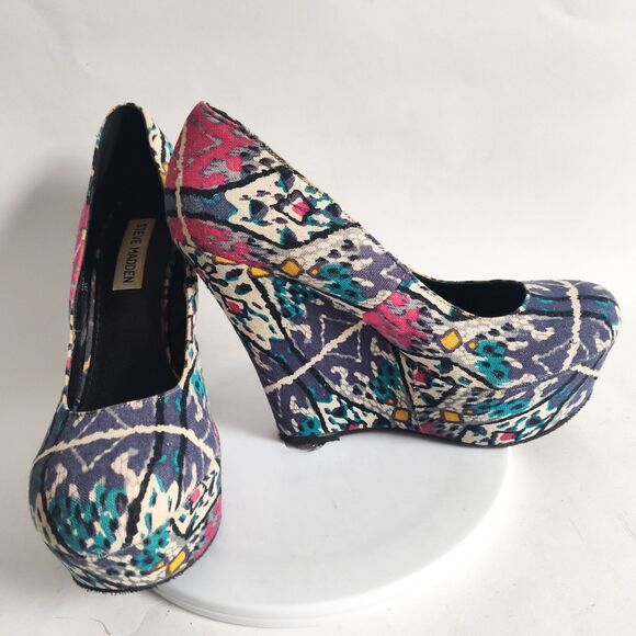 Steve Madden Pammyy Tribal Print Boho Vegan Platform Wedge 5" Heels Size 7.5 - Picture 5 of 9